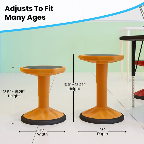 English Elm Carter Adjustable Height Active Stool for Kids - Enhances Focus and Posture in Classrooms and Homes Orange AY-9001S-OR-GG