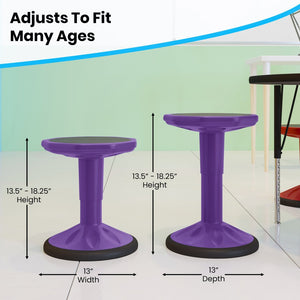 English Elm Carter Adjustable Height Active Stool for Kids - Enhances Focus and Posture in Classrooms and Homes Purple AY-9001S-PR-GG