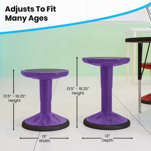 English Elm Carter Adjustable Height Active Stool for Kids - Enhances Focus and Posture in Classrooms and Homes Purple AY-9001S-PR-GG