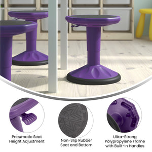 English Elm Carter Adjustable Height Active Stool for Kids - Enhances Focus and Posture in Classrooms and Homes Purple AY-9001S-PR-GG