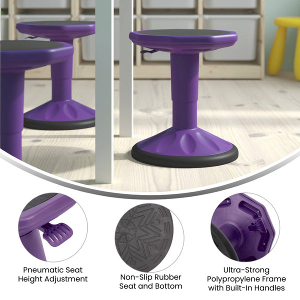 English Elm Carter Adjustable Height Active Stool for Kids - Enhances Focus and Posture in Classrooms and Homes Purple AY-9001S-PR-GG