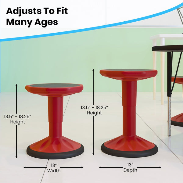 English Elm Carter Adjustable Height Active Stool for Kids - Enhances Focus and Posture in Classrooms and Homes Red AY-9001S-RD-GG