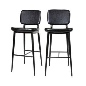 English Elm Kenzie Commercial-Grade Mid-Back Barstools Set of 2 - Stylish LeatherSoft Upholstery & Durable Frame Black 30" High AY-S01-BK-GG