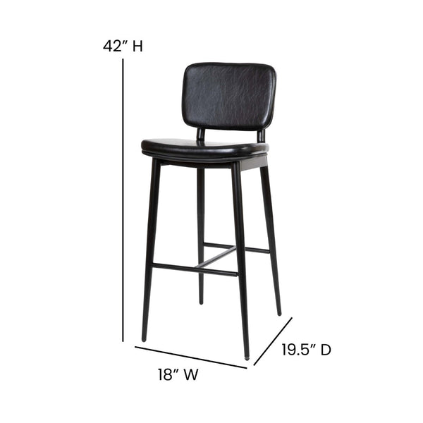 English Elm Kenzie Commercial-Grade Mid-Back Barstools Set of 2 - Stylish LeatherSoft Upholstery & Durable Frame Black 30" High AY-S01-BK-GG