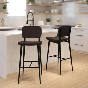 English Elm Kenzie Commercial-Grade Mid-Back Barstools Set of 2 - Stylish LeatherSoft Upholstery & Durable Frame Brown 30" High AY-S01-BR-GG