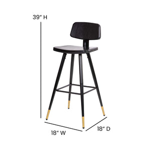 English Elm Kora Commercial-Grade Low Back Barstools - Stylish Leather Upholstered Seating with Gold Legs Set of 2 Black 30" High AY-S02-BK-GG