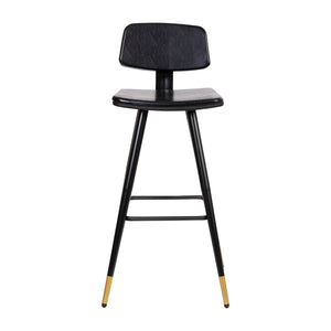 English Elm Kora Commercial-Grade Low Back Barstools - Stylish Leather Upholstered Seating with Gold Legs Set of 2 Black 30" High AY-S02-BK-GG