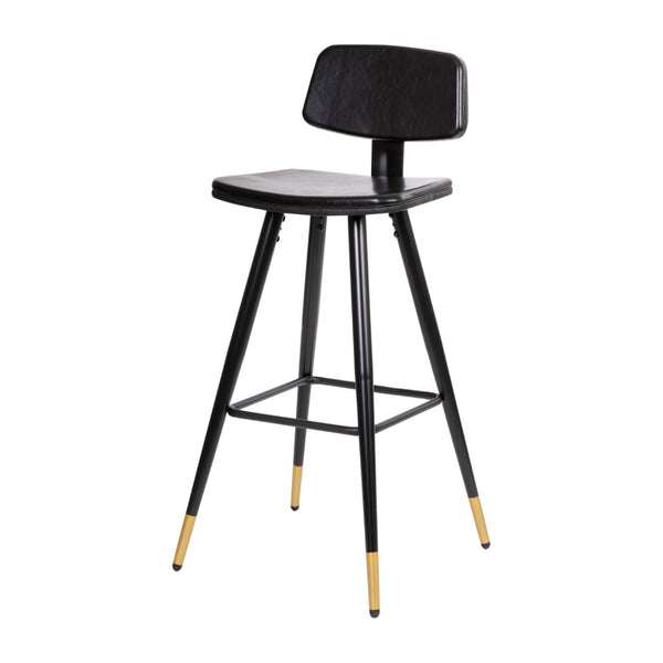 English Elm Kora Commercial-Grade Low Back Barstools - Stylish Leather Upholstered Seating with Gold Legs Set of 2 Black 30" High AY-S02-BK-GG