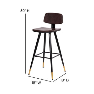 English Elm Kora Commercial-Grade Low Back Barstools - Stylish Leather Upholstered Seating with Gold Legs Set of 2 Brown 30" High AY-S02-BR-GG