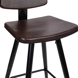English Elm Kora Commercial-Grade Low Back Barstools - Stylish Leather Upholstered Seating with Gold Legs Set of 2 Brown 30" High AY-S02-BR-GG