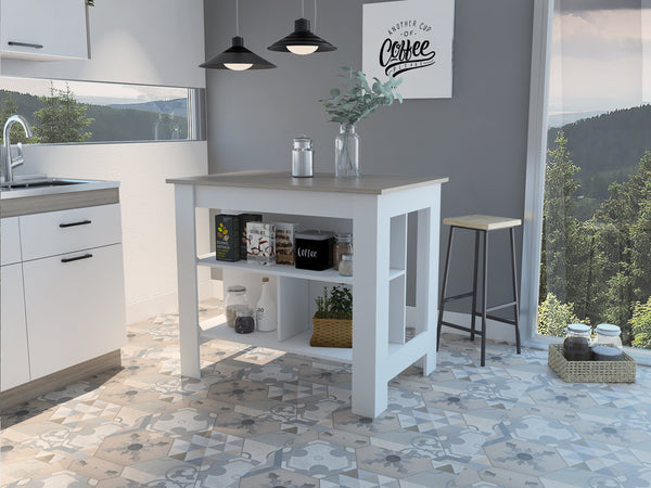 English Elm Cala Kitchen island with wide prep surface, spacious leg room and three open shelves for storage Multicolor 44.5 L x 31.5 W x 4.7 H B07092013