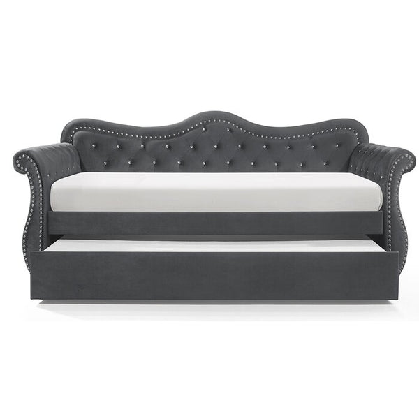 English Elm Abby Tufted Velvet Daybed with Trundle Gray — Hollywood tufted upholstery, nailhead trim, solid wood frame, luxe 808857766687