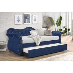 English Elm Abby Tufted Velvet Daybed with Trundle in Blue — Hollywood Glam Crystal Accents, Nailhead Trim, Solid Wood Frame 808857571335