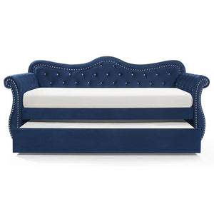 English Elm Abby Tufted Velvet Daybed with Trundle in Blue — Hollywood Glam Crystal Accents, Nailhead Trim, Solid Wood Frame 808857571335