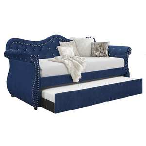 English Elm Abby Tufted Velvet Daybed with Trundle in Blue — Hollywood Glam Crystal Accents, Nailhead Trim, Solid Wood Frame 808857571335