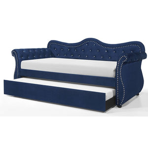 English Elm Abby Tufted Velvet Daybed with Trundle in Blue — Hollywood Glam Crystal Accents, Nailhead Trim, Solid Wood Frame 808857571335