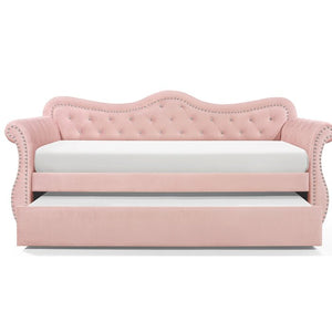 English Elm Abby Velvet Tufted Daybed with Roll-Out Trundle Pink, Nailhead Accents & Crystal Details, Luxe 808857850904