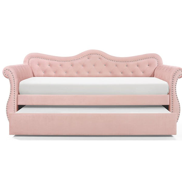 English Elm Abby Velvet Tufted Daybed with Roll-Out Trundle Pink, Nailhead Accents & Crystal Details, Luxe 808857850904