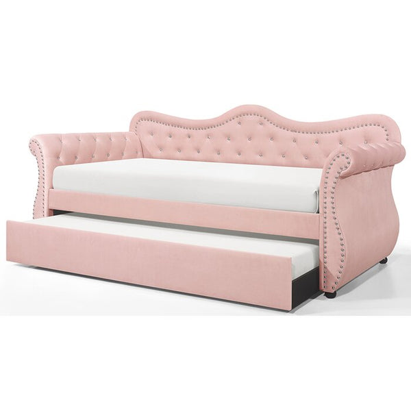 English Elm Abby Velvet Tufted Daybed with Roll-Out Trundle Pink, Nailhead Accents & Crystal Details, Luxe 808857850904