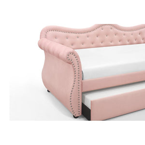 English Elm Abby Velvet Tufted Daybed with Roll-Out Trundle Pink, Nailhead Accents & Crystal Details, Luxe 808857850904