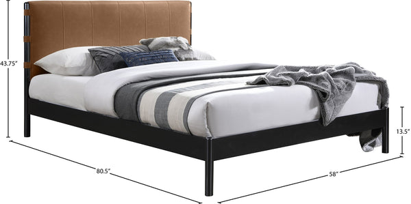 Meridian Furniture Abigail Vegan Leather Full Bed with Stitched Headboard and Sturdy Black Metal Frame Cognac AbigailCognac-F