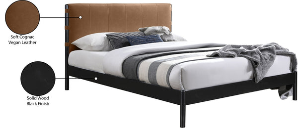 Meridian Furniture Abigail Vegan Leather Full Bed with Stitched Headboard and Sturdy Black Metal Frame Cognac AbigailCognac-F