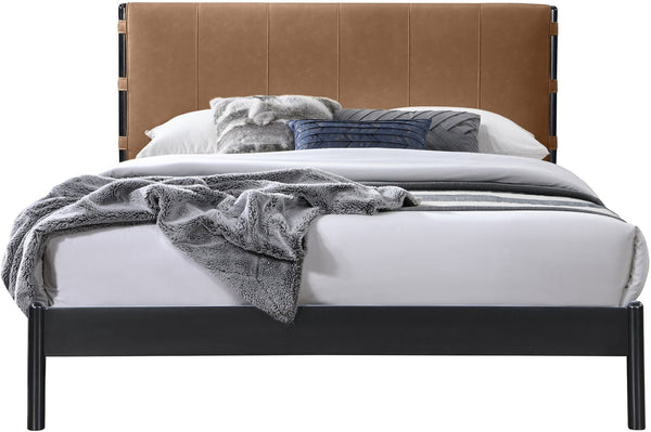 Meridian Furniture Abigail Vegan Leather Full Bed with Stitched Headboard and Sturdy Black Metal Frame Cognac AbigailCognac-F