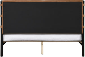 Meridian Furniture Abigail King Bed Channel Stitched Vegan Leather Headboard with Sleek Black Metal Platform Base Cognac AbigailCognac-K