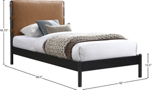 Meridian Furniture Abigail Vegan Leather Twin Platform Bed with Channel Stitched Headboard and Sleek Metal Base Cognac AbigailCognac-T