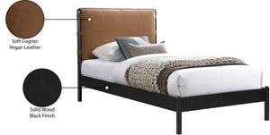 Meridian Furniture Abigail Vegan Leather Twin Platform Bed with Channel Stitched Headboard and Sleek Metal Base Cognac AbigailCognac-T