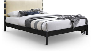 Meridian Furniture Abigail Vegan Leather Full Bed with Stitched Headboard and Sturdy Black Metal Frame Cream AbigailCream-F