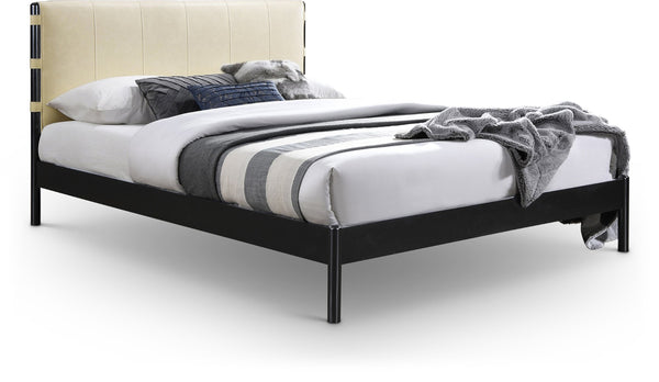 Meridian Furniture Abigail Vegan Leather Full Bed with Stitched Headboard and Sturdy Black Metal Frame Cream AbigailCream-F