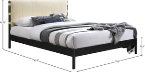 Meridian Furniture Abigail King Bed Channel Stitched Vegan Leather Headboard with Sleek Black Metal Platform Base Cream AbigailCream-K