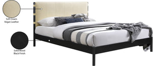 Meridian Furniture Abigail King Bed Channel Stitched Vegan Leather Headboard with Sleek Black Metal Platform Base Cream AbigailCream-K