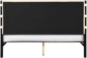 Meridian Furniture Abigail King Bed Channel Stitched Vegan Leather Headboard with Sleek Black Metal Platform Base Cream AbigailCream-K