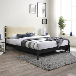 Meridian Furniture Abigail Queen Platform Bed Vegan Leather Channel Stitch Headboard and Sturdy Metal Frame Cream AbigailCream-Q