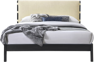 Meridian Furniture Abigail Queen Platform Bed Vegan Leather Channel Stitch Headboard and Sturdy Metal Frame Cream AbigailCream-Q