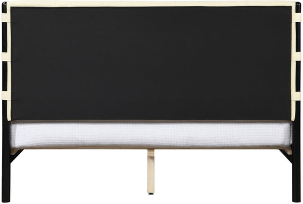 Meridian Furniture Abigail Queen Platform Bed Vegan Leather Channel Stitch Headboard and Sturdy Metal Frame Cream AbigailCream-Q