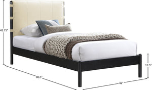 Meridian Furniture Abigail Vegan Leather Twin Platform Bed with Channel Stitched Headboard and Sleek Metal Base Cream AbigailCream-T