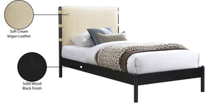 Meridian Furniture Abigail Vegan Leather Twin Platform Bed with Channel Stitched Headboard and Sleek Metal Base Cream AbigailCream-T