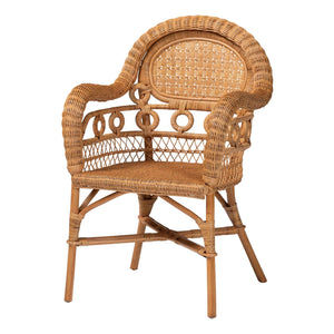 Baxton Studio Bali & Pari Abigale Handwoven Rattan Dining Chair Artisan Wicker Arms Coastal Abigale-Light Honey Rattan-Arm-DC