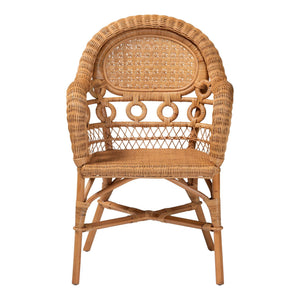 Bali & Pari Abigale Handwoven Rattan Dining Chair Artisan Wicker Arms Coastal