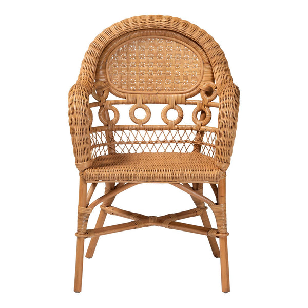 Bali & Pari Abigale Handwoven Rattan Dining Chair Artisan Wicker Arms Coastal