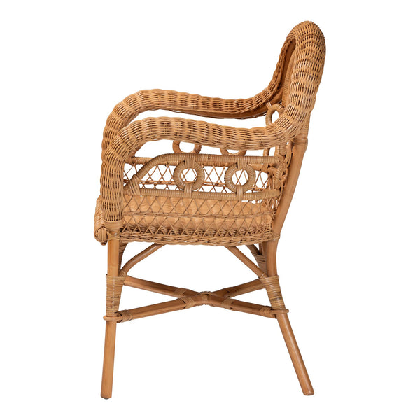 Bali & Pari Abigale Handwoven Rattan Dining Chair Artisan Wicker Arms Coastal