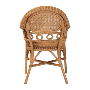 Bali & Pari Abigale Handwoven Rattan Dining Chair Artisan Wicker Arms Coastal