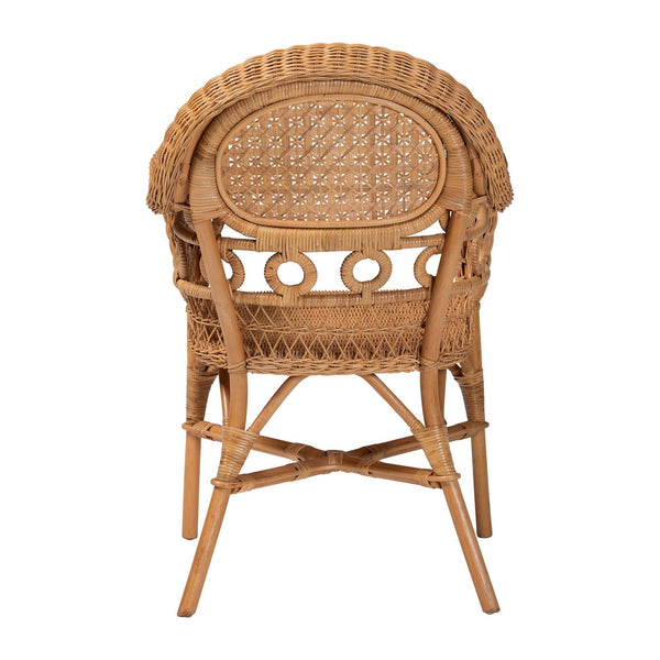 Bali & Pari Abigale Handwoven Rattan Dining Chair Artisan Wicker Arms Coastal