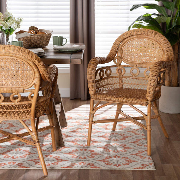 Bali & Pari Abigale Handwoven Rattan Dining Chair Artisan Wicker Arms Coastal