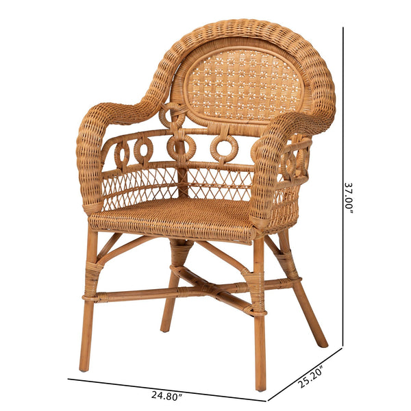 Bali & Pari Abigale Handwoven Rattan Dining Chair Artisan Wicker Arms Coastal