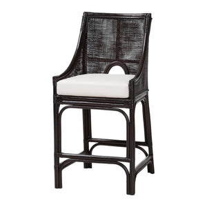 Baxton Studio Bali & Pari Handwoven Rattan Counter Stool Mahogany Frame Boho Coastal Kitchen Seating Espresso Natural Rattan 20.5W x 20.9D x 40.9H Acton-Coffee Bean Rattan-Cushion-CS