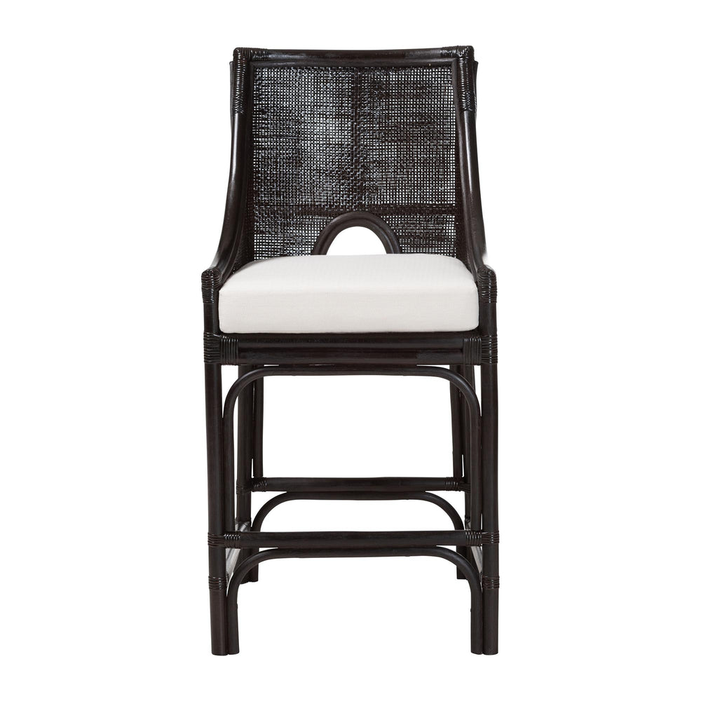 Baxton Studio Bali & Pari Handwoven Rattan Counter Stool Mahogany Frame Boho Coastal Kitchen Seating Espresso Natural Rattan 20.5W x 20.9D x 40.9H Acton-Coffee Bean Rattan-Cushion-CS